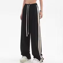 Women's Deep Grey High-Waisted Wide-Leg Sweatpants – Casual Side Slit Vintage Trousers